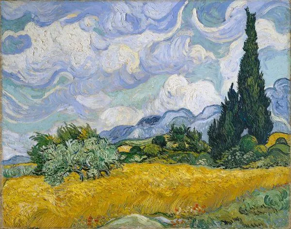 Wheat Field With Cypresses